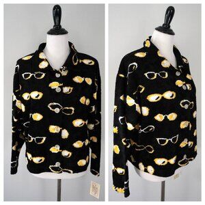 SUPPLY & DEMAND Black Yellow Soft Textured Sunglasses Pattern Button Coat Size M